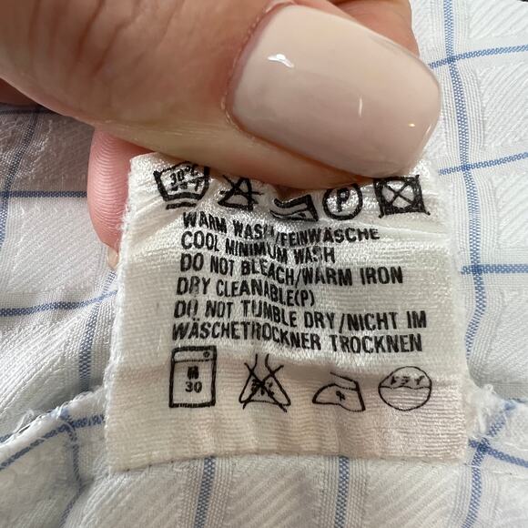 VINTAGE Escada White Blue Check Long Sleeve Button-Down Women's Cotton Shirt S - Picture 11 of 11